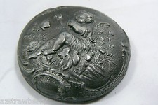 VTG Europe Italy Pewter Jar Lid Embossed Garden Cherub Cupid Floral Butterfly