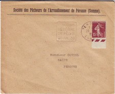 Daguin CONCOURS DE PECHE 20 juil 1930 PERONNE Somme lettre RARE DUREE UN JOUR !!