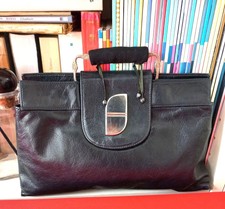 SAC "LUIGI PALLADINI" PETIT SAC VINTAGE ITALIEN -CUIR NOIR SOUPLE POIGNEE METAL