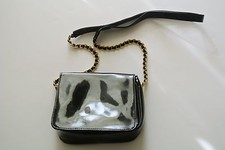 Small Black  Patent Pleather L.J.S. Cross Body Handbag,6.5 x 7 x 3 in,23 in drop