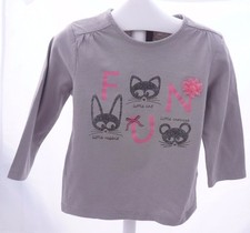 KITCHOUN haut manche longue.Gris.imprimé tête animaux . Bébé fille 18 mois.
