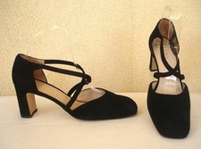 ESCARPINS OUVERTS PACO HERRERO DAIM NOIR ELASTIQUES CROISES - T 38 - TBE