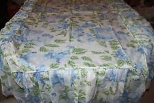 Paire de doubles rideaux + dessus de lit + taie +traversin fleur bleu vert blanc