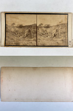 Homme et femme au pied d&#039;un rocher, Vintage albumen print, ca.1870, Stéréo 