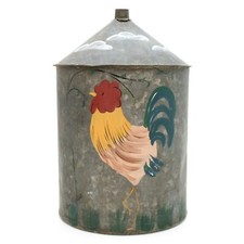 Vintage 19" Tall Hand Painted Chicken Rooster Galvanized Metal Country Farm Can