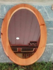 ANCIEN MIROIR ENCADREMENT EN BOIS DE PIN MASSIF OVALE. VINTAGE 1970. 60X38 CM..