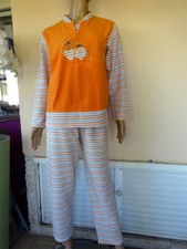 ENSEMBLE PYJAMA POLAIRE  SWEAT ORANGE & RAYURES + PANTALON T M 38/40/42 