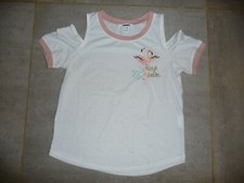 t-shirt blanc rose Jennyfer taille XS femme fille ou 14 ans épaules découvertes