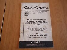 RARE LIVRET ENTRETIEN RELEVAGE AUTOMATIQUE ATTELAGE TRACTEUR Mc CORMICK SEMOIR