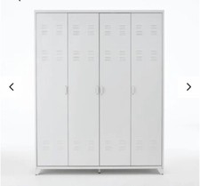 Armoire Vestiaire HIBA  Métal Casier Vintage 4 portes blanc Etagères penderie 