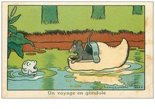 CHROMOS.n°12442.UN VOYAGE EN GONDOLE.SOURIS NAVIGUANT DANS UN SABOT.RABIER
