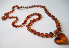 Véritable Collier Ambre Baltique Avec Pendentif Coeur 45.7cm