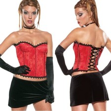 Bustier Corset Lingerie Sexy Top Brocade Satin Coton Rouge Coquette S M L