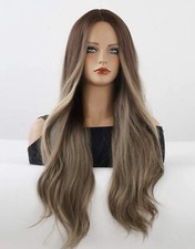 Perruque Synthétique Brun Châtain Cheveux Long Bouclé FR Ondulé +4 Bonnet OFFERT