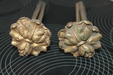 paire support tringle rideau ancien en bronze rosace fronton pour meuble miroir