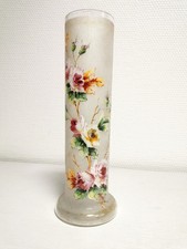 Beau Vase Art Nouveau en verre givré au décor de fleurs émaillées era legras ...