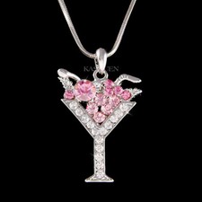 Sexy Rose Martini Cocktail Verre Avec Cristal Swarovski Vin Fête Collier