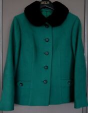 VESTE ALLURE SIXTIES *VINTAGE 60s *LAINE ÉMERAUDE *COL FOURRURE NOIRE VÉRITABLE 