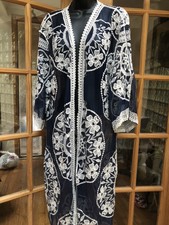 Vintage Style Dentelle Kimono Robe Chiffon Bleu Marine et Blanc