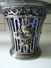 VIDE POCHE   SEAU A FRIANDISES   VERRE CRISTALLIN   ET METAL ARGENTE ART NOUVEAU