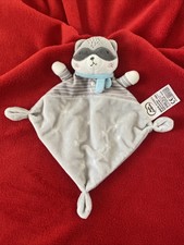 ??Doudou Plat MOTS D 'ENFANTS RATON LAVEUR GRIS BLANC ETOILE ECHARPE NEUF