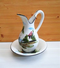 ensemble de toilette vintage broc et cuvette de décoration style chinois 