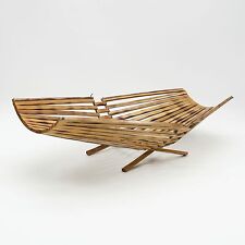 Vtg 24" Bamboo Folding Bread Basket Tray Table Top Centerpiece Bowl