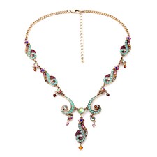 Collier Mi-long Cristal Multicolore Vert Bleu Retro Mariage Original Epoque AZ 1