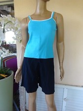 SHORT FLUIDE  BLEU MARINE TAILLE ELASTIQUEE  T 38/40  + TEE SHIRT TURQUOISE NEUF