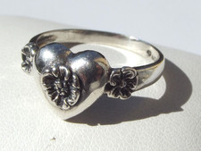 Bague ARGENT MASSIF 925 Coeur & Fleurs TAILLE 58 (18,47mm) (≃2,50gr)