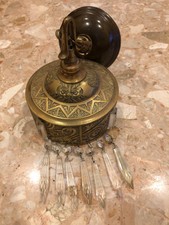 MCM Lightolier Scroll Floral Pendant Lamp Ceiling Solid Brass Crystal Accents