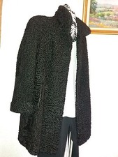** VESTE 3/4 EN VERITABLE ASTRAKAN & CUIR NOIRE NEUVE COUPE ACTUELLE 