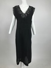 Vintage 1920s Flapper Black China Silk and Lace Insertion Slip or Gown
