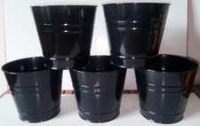 LOT DE 5 / Cache pot de fleurs bac à plantes seau en métal fer couleur noire 