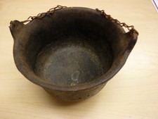 Antique Painted Cast Iron 3 Leg Miniature Cast Iron Pot with Chain Handle