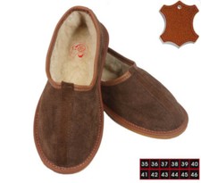 Chaussons Pantoufles Mocassins Chaud 100% Fourrure Laine Cuir Daim Mouton Marron