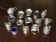 A Mixed Lot Of 15 Table Salts/condiments. & Walker Hall Thistle Spoon