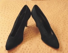 BELLE CHAUSSURE ESCARPIN SILVY TOUT CUIR DAIM VERT VINTAGE 80 STOCK NEUF T.38.5