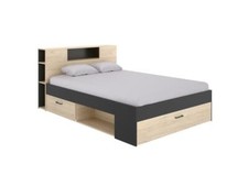 Lit LEANDRE avec tête de lit rangements et tiroirs - 140x190 cm - Coloris : Chên