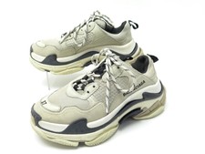CHAUSSURES BALENCIAGA TRIPLE S 524039 37 BASKETS TOILE CUIR BEIGE SNEAKERS 795€