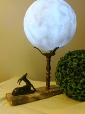 Ancienne Lampe d'ambiance veilleuse Régule Et Marbre Customisée antilope lune