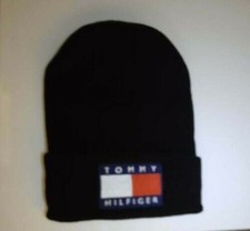 Bonnet  Tommy Hilfiger   Logo Brodé Bonnet en coton/poly, Noir, Neuf