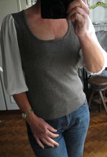 Pull CAMAIEU beige manches en voiles blanches 38