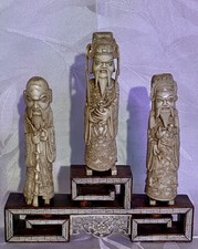 Asie,3 statuettes de Dignitarie Céleste en os sculpté Vietnam Indochine ou Chine