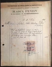 facture meubles Pinon Bordeaux Cauderan 1936 timbre fiscal 50 et 25 centimes