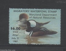 1986 MD-13 Maryland État Sauvagine Canard Tampon MNH à Capuche Mergansers