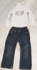 4 ans Hiver: Ensemble Jean Bleu + Sous Pull Col Roulé Blanc Fantaisie Okaidi