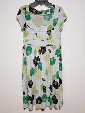 Womens Dress Short Sleeve Floral White L Large White Green - B88