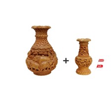 Bois Vase Main Sculpté Théière Indien Décor Maison de Collection Art