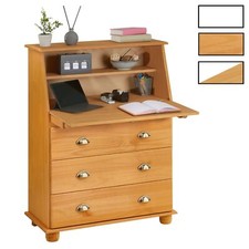 Bureau secrétaire rangement avec abattant et 3 tiroirs en pin massif
